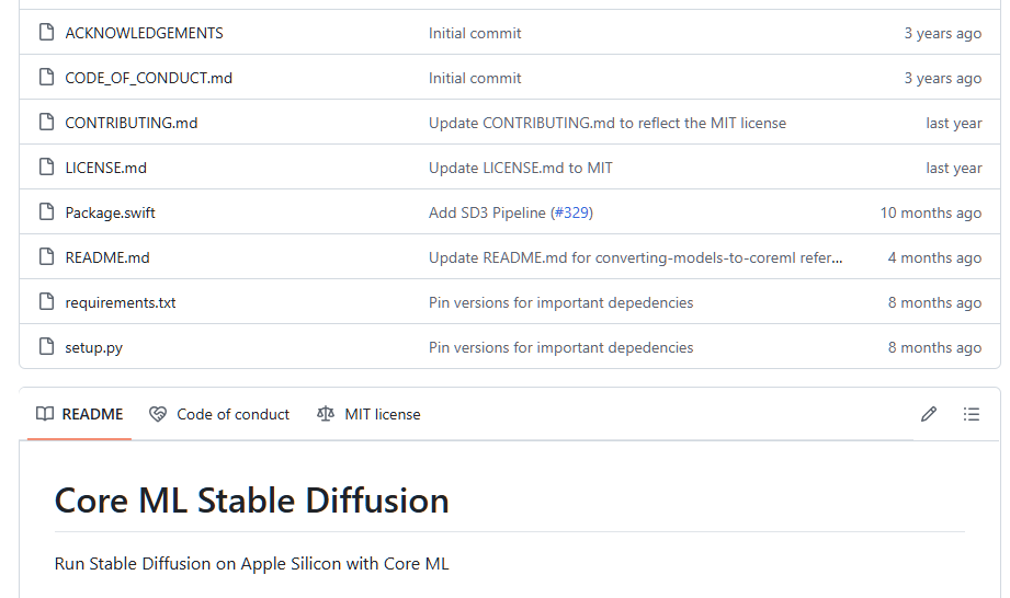Halaman github Apple ML Stable Diffusion 