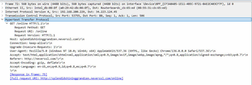 Wireshark menangkap HTTP